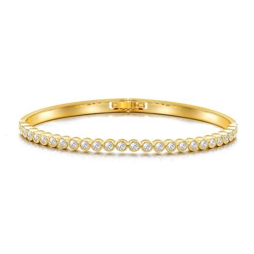Image of Philip Jones 18k Gold Plated Tennis Bangle Created with Zircondia® Crystals (7 Inch)