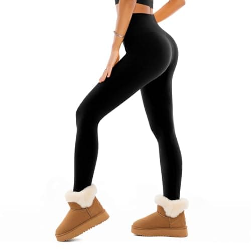 Image of SINOPHANT Fleece Lined Leggings for Women, Soft Elastic High Waisted Thermal Warm Winter Thick Yoga Pants(1Black, L-XL)