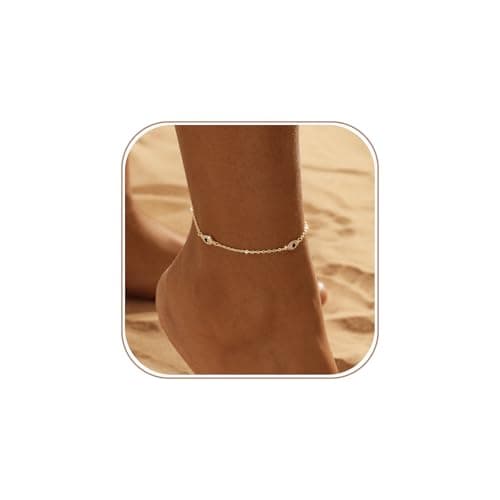 Image of VIROMY Gold Anklet for Women 14K Gold Plated Evil Eye CZ Ankle Bracelets for Women Summer Beach Waterproof Adjustable Foot Chain Jewelry