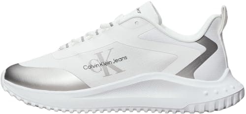Image of Calvin Klein Women’s Sporty EVA Mix Low Top Lace-Up Runner Trainers, White (Bright White/Silver), 7
