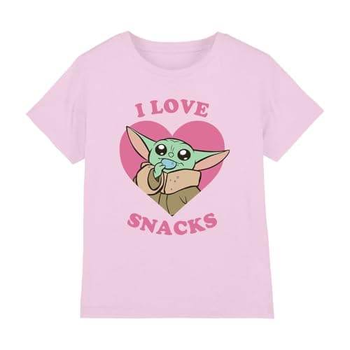Image of Star Wars The Mandalorian Grogu I Love Snacks Girls T Shirt, Light Pink, 7-8 Years