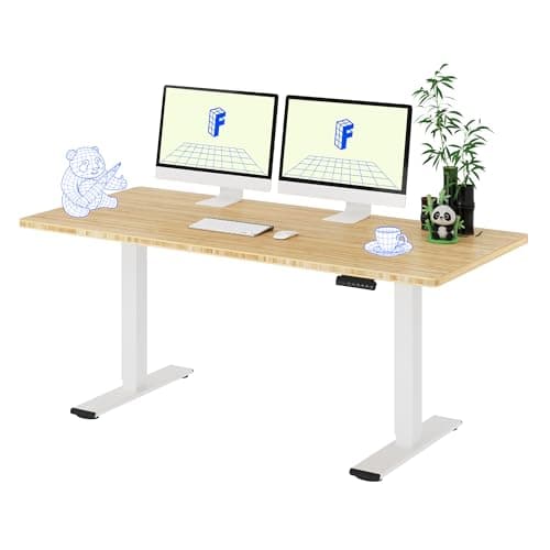 Image of FLEXISPOT BAMBOO 160 x 80cm Electric Standing Desk ONE PIECE Top Height Adjustable Sit Stand Desk with 4 Memory Smart Panel and Backpack Hook for Home Office