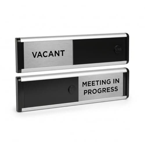 Image of ViroDisplay® Vacant/Meeting in Progress Sliding Door Sign – Black/Silver Edition – 214 x 60mm – Anodised Silver Profile with Black End Caps – Self-Adhesive Fixing