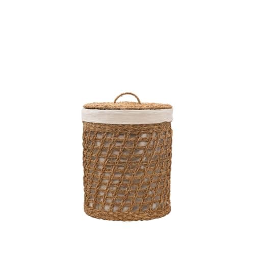Image of Arthur Cameron - Padma Handwoven Seagrass Laundry Basket with Lid – Stylish Laundry Hamper with Lid and Removable Cotton Liner – Oval Woven Laundry Storage perfect for Bedroom, Bathroom (Large)