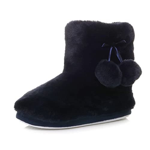 Image of AJVANI winter slipper pom pom faux fur lined knitted ankle boots size 9 42