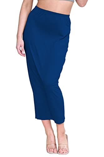 Image of Hamishkane® Womens Skirts Elasticated Waist, Casual Summer Midaxi Skirts Women UK, Plain Womens Bodycon Tube Maxi Skirts, Soft Jersey, Midi Skirt Long Pencil Skirt Navy