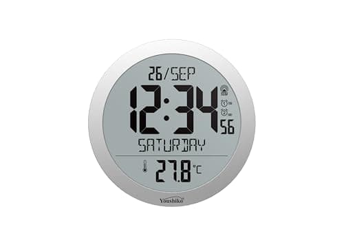 Image of Youshiko Jumbo Large Radio Controlled Wall Clock (UK & Ireland Version/Premium Quality/Clear Display), Large Round, Temperature display (Silver)