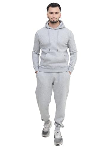 Image of Absanoh Men's Tracksuit Set, Hooded Fleece Pullover Hoodie with Joggers, Casual Athletic Wear (UK, Alpha, L, Regular, Regular, Grey)
