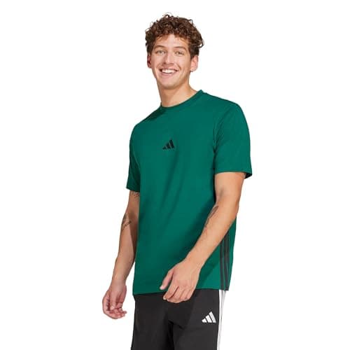 Image of adidas Men's Essential Three Stripes Single Jersey TEE, Collegiate Green/Black, L