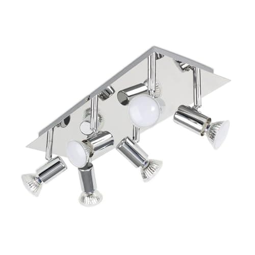 Image of MiniSun | Modern Rectangular Silver Chrome 6 Way Adjustable GU10 Ceiling Spotlight - Complete with 5w LED Bulbs [6500K Cool White] | Ceiling Lights & Home Improvements Essential | Mains Wired
