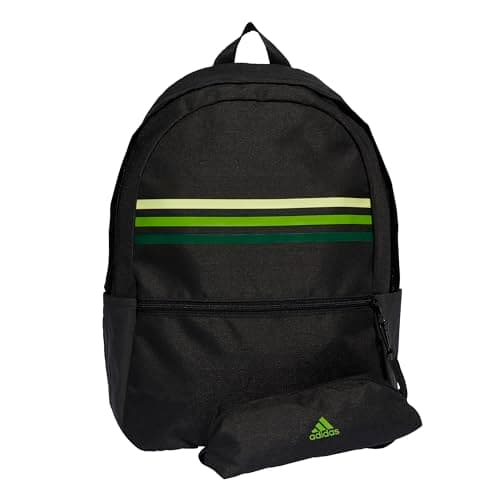 Image of adidas Unisex Classic Horizontal 3-Stripes Backpack, Black/Pulse Lime, One size