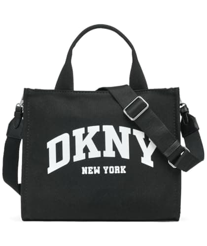 Image of DKNY womens Hadlee Medium Canvas Tote, Black/Silver, One Size