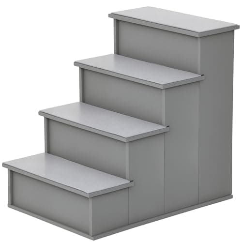 Image of PawHut 4 Step Dog Steps for Bed, Wooden Dog Steps for Sofa, Pet Stairs for Bed Couch with Non-Slip Carpet for Cats and Puppies, 40 x 59 x 54.2 cm, Grey