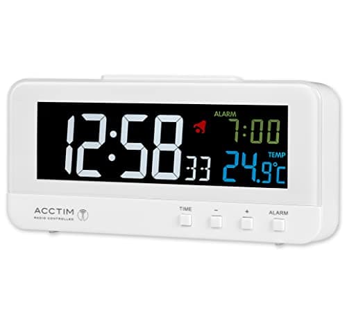 Image of Acctim Rialto Stylish Radio Controlled Alarm Clock Displaying Time Alarm Time/Date and Indoor Temperature