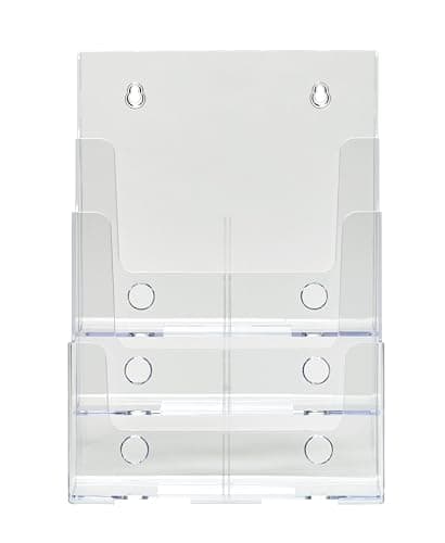 Image of Deflecto A4 3-Tier Acrylic Literature Holder | Crystal Clear Countertop & Wall Mount Brochure Display Rack | Durable Multi-Pocket Leaflet Magazine File Organizer for Office, Business & Waiting Rooms