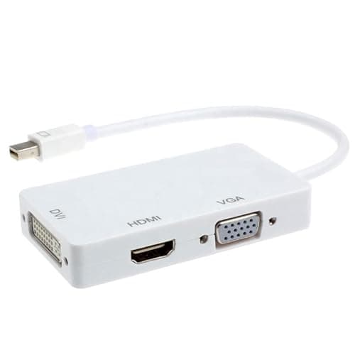 Image of Thunderbolt Adapter, Mini Display Port Thunderbolt to DVI VGA HDMI 3 In 1 Adapter Video Converter Cable for 4K x 2K Resolution PC MacBook/iMac/Microsoft Surface Pro/Thinkpad (White)