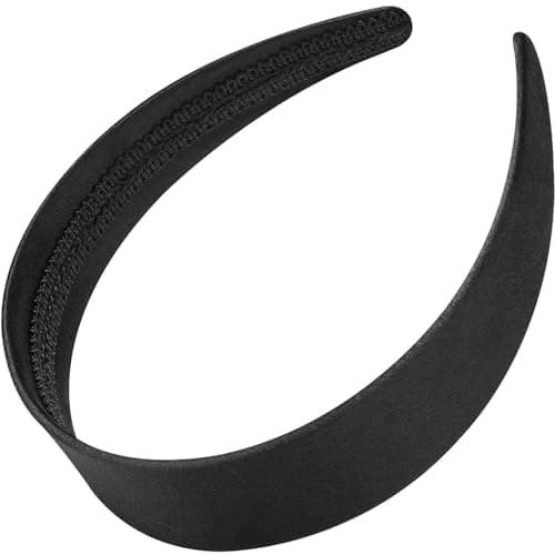 Image of WantGor 1.6 Inch Wide Headbands Silk Satin Plain Headband for Women, Non Slip Solid Hair Bands Hair Accessories Cosplay DIY Holiday Head Band (Black, Large)