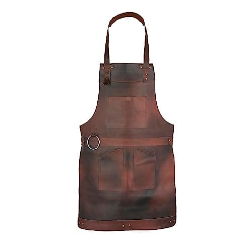 Image of Leathershire Dark Brown Full Grain Leather Apron Butcher -Cook -BBQ -Cooking - Wood work - Cheff - BBq Grill Gift