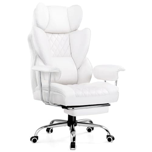 Image of GTPLAYER Gaming Chair, Executive Office Desk Chair with Footrest Ergonomic Heavy Duty High Back Lumbar Support Home Recliner Swivel Computer Chairs, White