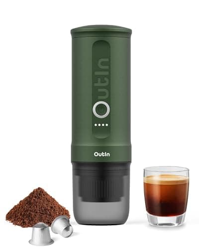 Image of OutIn Nano Portable Electric Espresso Machine, Travel Coffee Maker for Camping, Car Coffee Maker Self-Heating with USB-C, With Ground Coffee & NS Capsule for RV, Hiking, Office