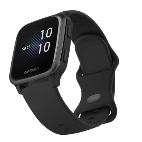 Image of Mugust 20mm Adjustable Soft Silicone Strap for Garmin Venu Sq 2/Venu 2 Plus/Vivoactive 5/3 Music, Black, One Size (6.3"-8.7")