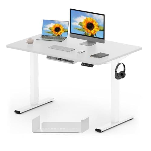 Image of FLEXISPOT ONE PIECE Electric Standing Desk Height Adjustable Desk Sit Stand Desk with 4 Memory Smart Pannel and Backpack Hook for Home Office, 120 x 60cm White