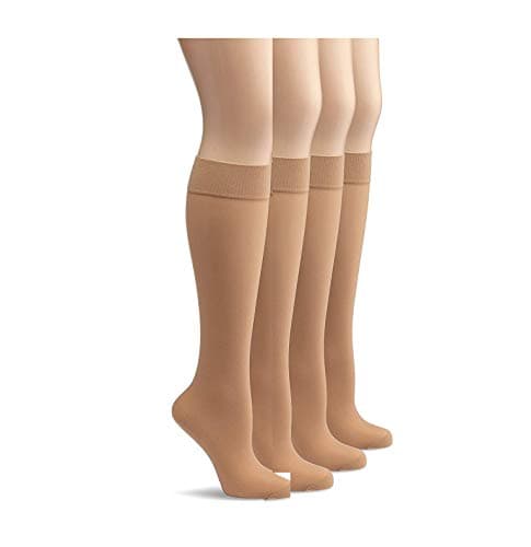 Image of Mytoptrendz® Girls Women's Knee Highs Socks Opaque Microfibre Pop Socks Plain Comfort Cuff 70 Denier Soft Stay Up Trouser Pop Socks 4 PAIR PACK (Natural tan) 2 PACK- PP