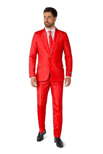 Image of Suitmeister Men's Party Costumes - Slim Fit Solid Color Suit for Leisure - Halloween Parties and Party Wear - Red - Size: L