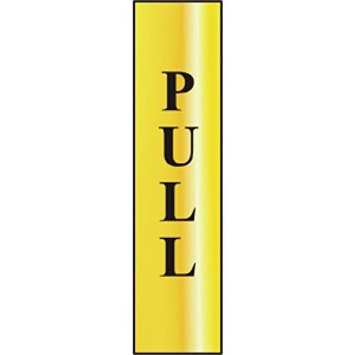 Image of Metal Self Adhesive Sign - Pull (vertical) - Gold with Black Text - 200mm x 50mm