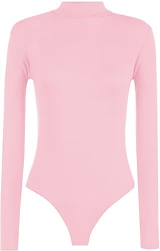 Image of Colop Womens Ladies Long Sleeve Polo Turtle Neck Plain Stretch Bodysuit Leotard (Baby Pink, 8-10)
