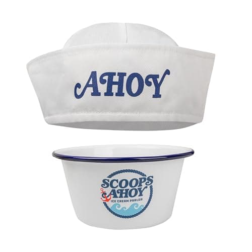 Image of Cinereplicas Stranger Things Scoops Ahoy Ice Cream Bowl and Ahoy Hat - Officially Licensed
