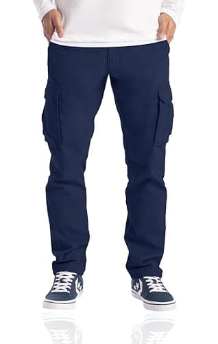 Image of westAce Men's Cargo Trousers Casual Relaxed-Fit Multi Pocket Stretch Cotton Drawstring Work Utility Construction Hiking Tactical Streetwear Cargo Pants (Available in Big & Tall) (34W / 32L, Navy)