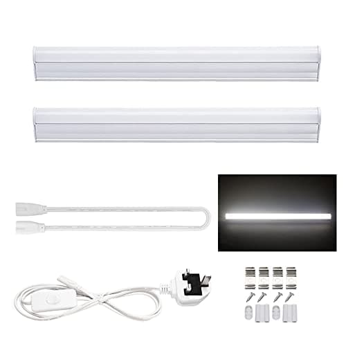 Image of 30cm T5 LED Integrated Light Fixture, 5W 6000K Cool White with ON/Off Switch UK Power Plug, Fluorescent Light Bulbs Replacement for Kitchen/Under Cabinet/Ceiling/Garage/Office/Shed/Shop 2-Pack