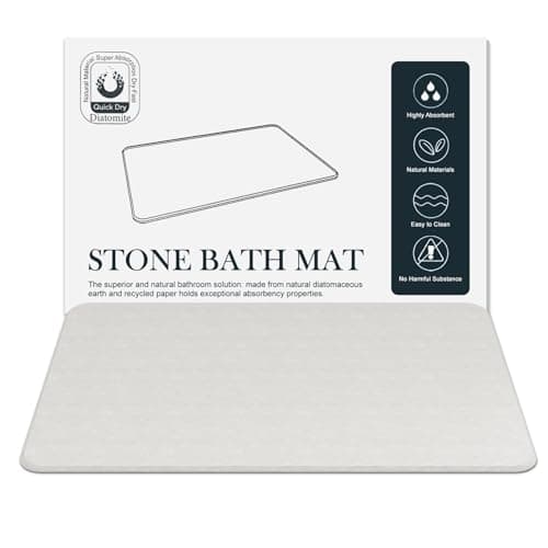 Image of DAWNTREES Stone Bath Mat, Diatomaceous Earth Shower Mat, Ultra Absorbent, Fast Drying, Non-Slip Bathroom Floor Mat for Kitchen & Bath - 60x39 cm (White)