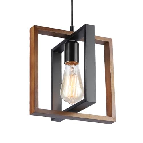 Image of HvKvHvY Ceiling Lights Living Room Light Fitting, 1 Head Modern Wood and Metal Kitchen Black Chandelier, E27 Pool Table Ceiling Lighting, Adjustable Height Farmhouse Pendant Light