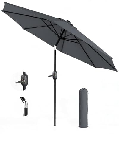 Image of KEPLIN 2.7m Tilting Parasol – Crank & Tilt Outdoor Umbrella with Protective Cover, 180gsm UPF 50+ Polyester Canopy, Steel Frame for Patio, Garden & Balcony