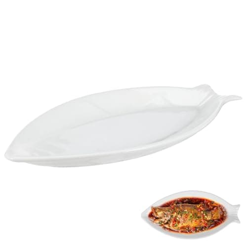 Image of Cabilock Ceramic Fish Serving Platter 12.6 Inch Oval Porcelain Fish Plate for Home Kitchen Restaurant Dinner Snack Appetizer Dish