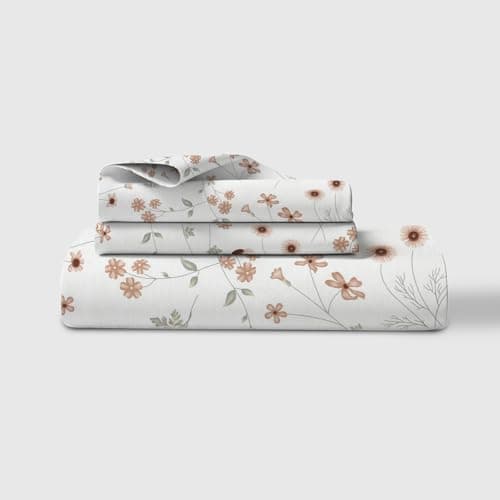 Image of LINENWALAS 100% Cotton Percale King Size Fitted Sheet Only, Printed All Around Elastic Deep Pocket up to 40 cm Premimum Bottom Fitted Bed Sheet 150x200 CM (King, Crimson Flower)