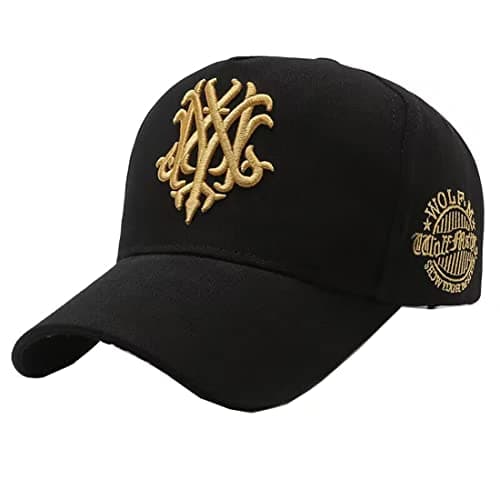 Image of QI YUAN Vintage Cotton Baseball Cap Unisex Embroidered Cap Snapback Sun Hat Sport Hat (UK, Numeric, 6 7/8, 7 3/8, Black)