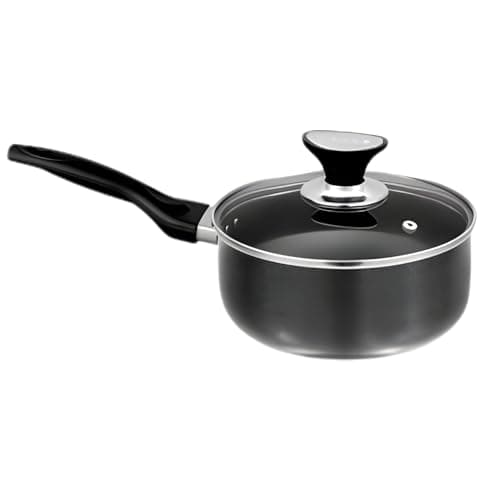 Image of Saucepan with Glass Lid 24 cm Non-Stick Coating Black – Deep Cooking Pot with Heat-Resistant Handle – Ideal for Sauces, Gravies, Milk & Everyday Cooking, Easy to Clean
