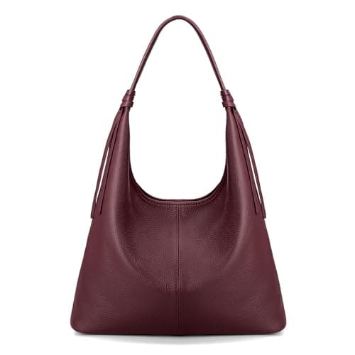 Image of befen Genuine Leather Shoulder Bags Large Tote Handbag for Women Burgundy Red Ladies Handbags Slouch Bag for Daily Use