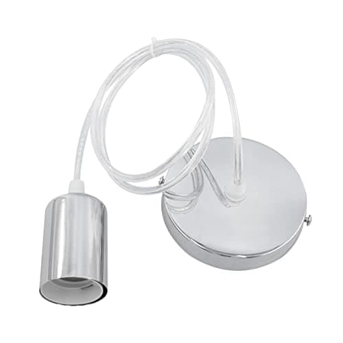 Image of GCDN Ceiling Pendant Light Fitting, E27 Lamp Holder, Metal Light Bulb Holder Set with 1M Braided Flexible Cable, Ceiling Rose Ligh t Fitting for Kitchen Living Room Bedroom (Color:Silver)