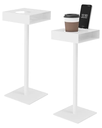 Image of Yawinhe Metal Square Side Table, Small Pedestal End Table,Drinks Table with Circular Cup Holder Slots and Mobile Phone Slots,Suitable for Living Rooms, Bedrooms,20x20x55cm,White,2 Pack, SZJ201W-2