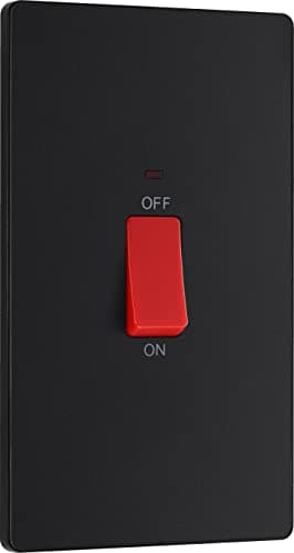 Image of BG Electrical Large Cooker Control Switch Unit with LED Power Indicator, Double Plate, Double Pole, Screwless Front Plate, Evolve, Matt Black, 45A, PCDMB72B