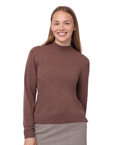Image of DANISH ENDURANCE Merino Wool Jumper Cashmere Blend, Premium Knit Mock Neck Sweaters for Women, Luxurious Soft Brown L