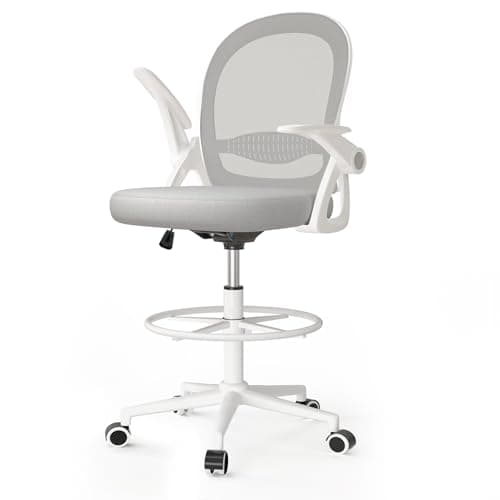 Image of naspaluro Drafting Chair Tall Office Chair Ergonomic Desk Chair Swivel Painting Chair with Flip-up Armrests and Adjustable Footrest Ring for Home Office - Grey