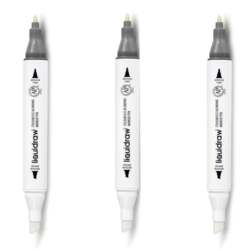 Image of Liquidraw Colourless Blender Marker - Pack of 3 | Acid-Free, Dual Tip, Alcohol-Based Pen | Broad Chisel & Fine Tip | For Fading & Blending Colours | Ideal for Art, Illustration, Sketching, & Drawing