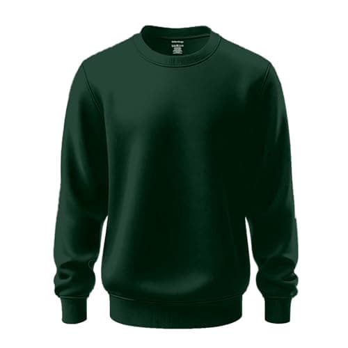 Image of Mellor Design Mens Womens Sweatshirts Pullover Thermal Plain Top Workwear Casual Crewneck Jumper Sweater Sports Leisure Fleece Bottle Green