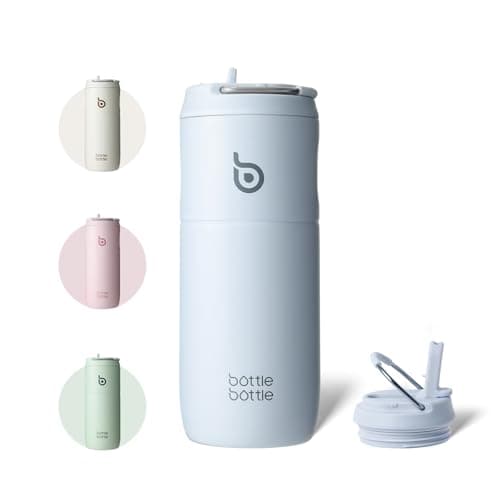 Image of BOTTLE BOTTLE Insulated Water Bottle 500ML with Straw and Lid Stainless steel Sports Drink Flasks with Handle (baby blue)