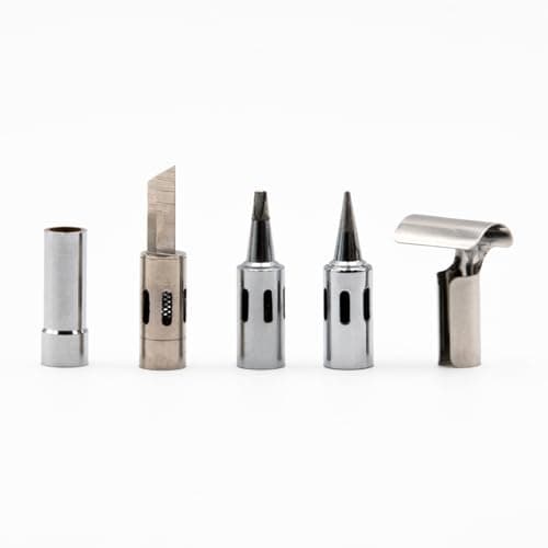 Image of Iroda Solderpro 50K Spare Soldering Tips Set For Butane Soldering Iron Includes Conical Tip, Chisel Tip, Hot Knife tip, Heat Blower, Deflector
